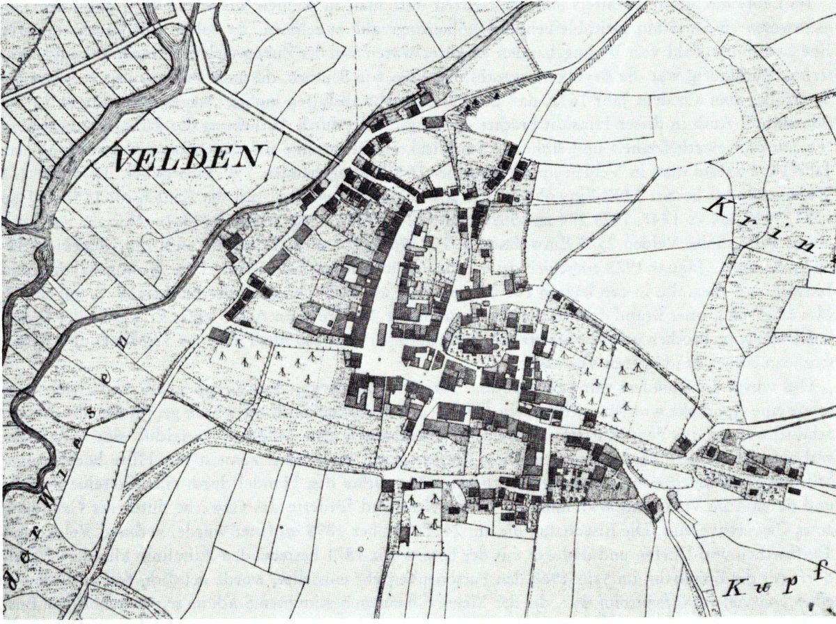 Katasterblatt  von Velden um 1820, aus der 1200-Jahr-Festschrift von 1973, S. 23