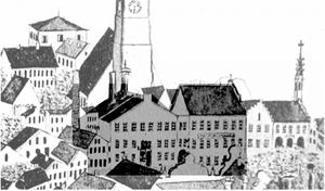Alte Handzeichnung des Staudingerbräu; Quelle: Archiv Markt Velden