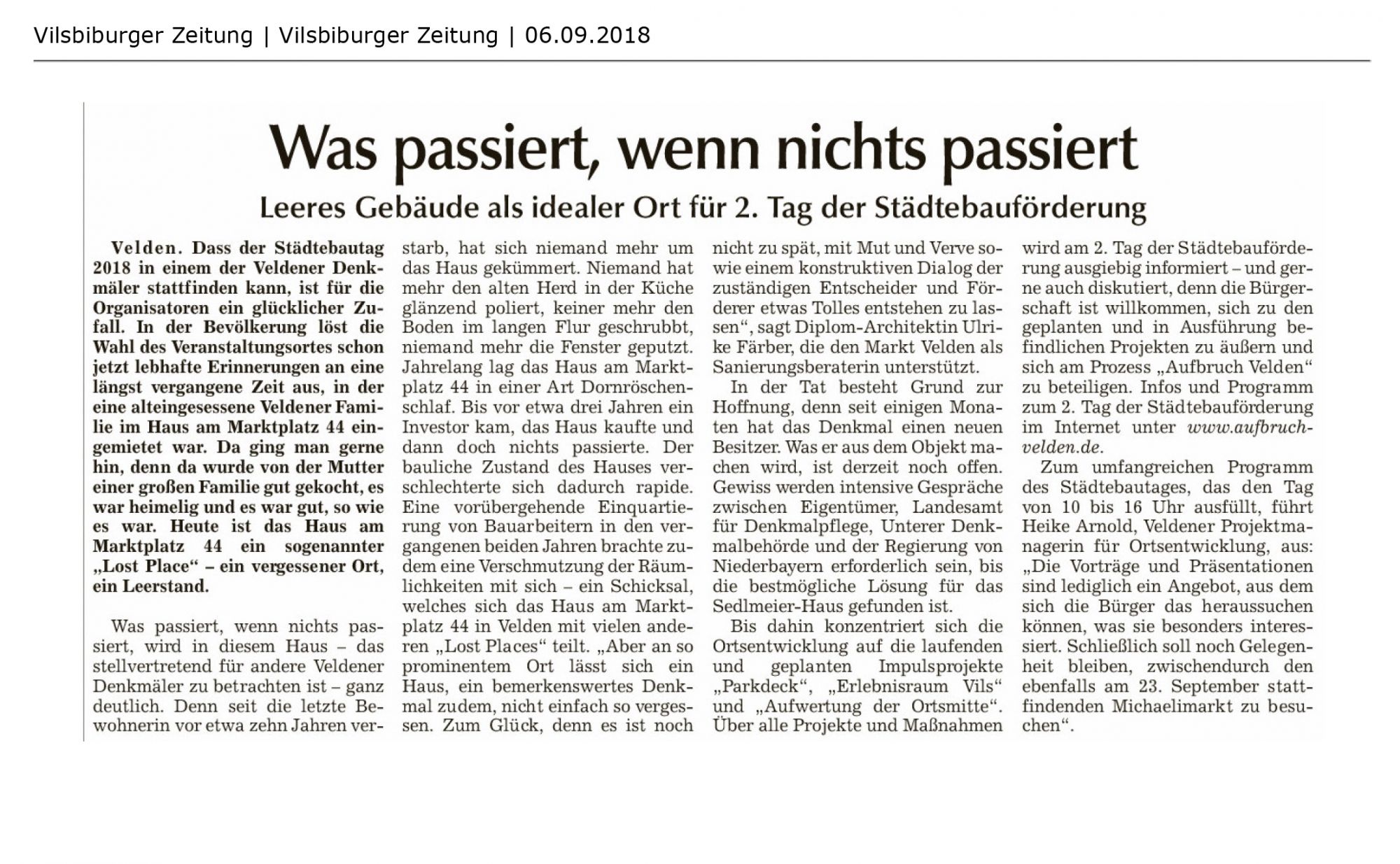Vorankündigung Vilsbiburger Zeitung zum 2. TdS 2018 in Velden