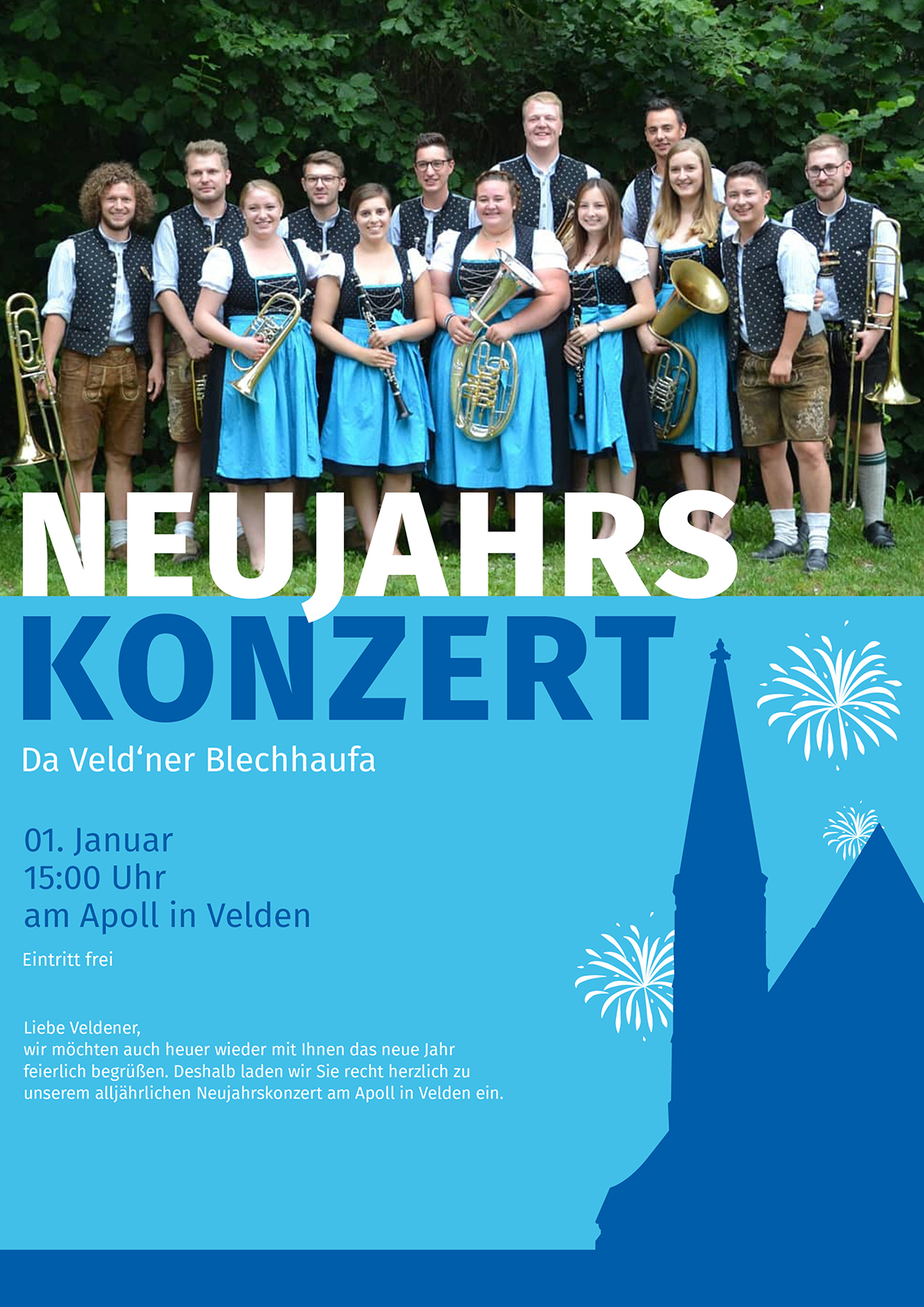 VA-Plakat Neujahrskonzert Da Veldner Blechhaufa